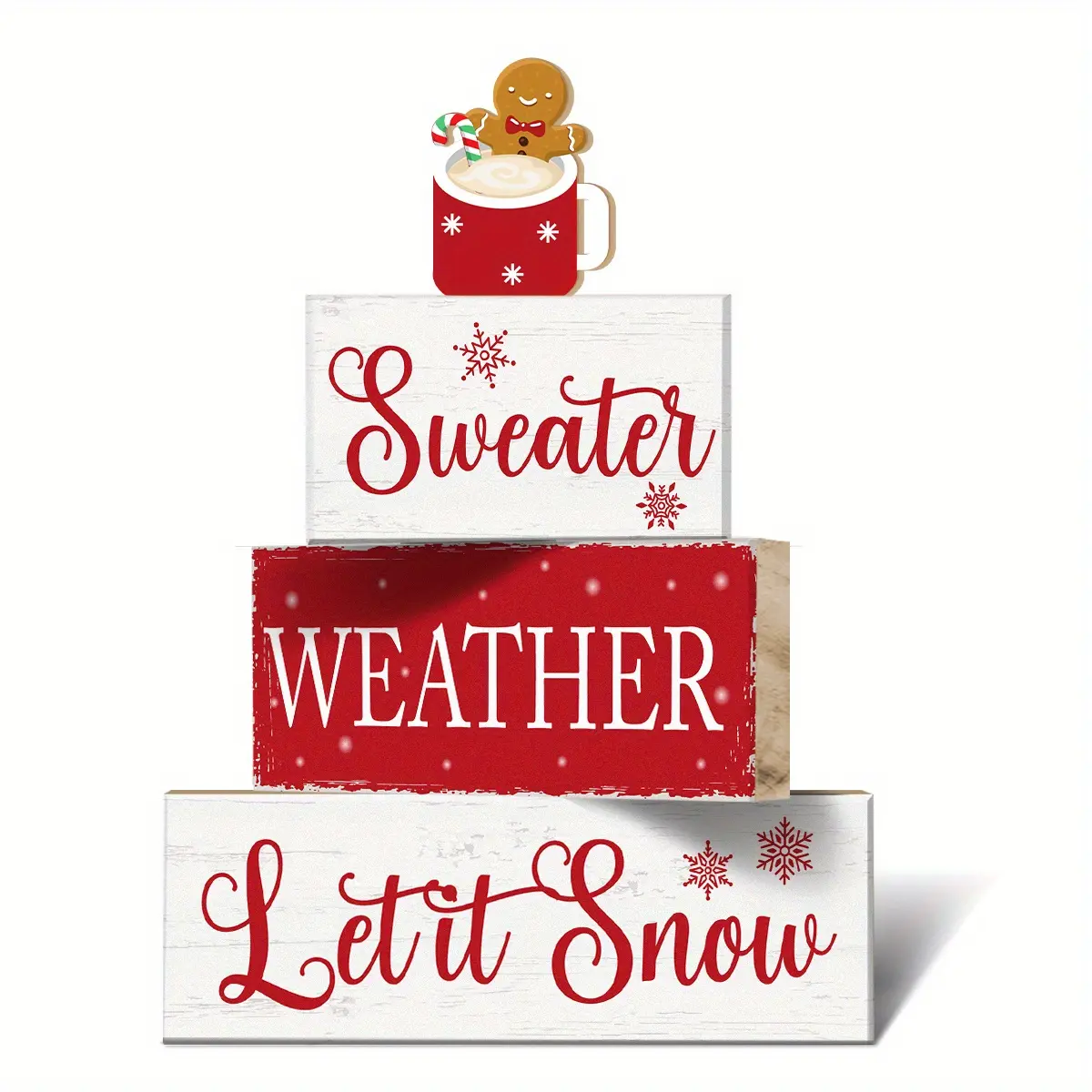 4pcs Christmas Wooden Desktop Signs Exquisite and Cute Decorations for Farmhouse Bedroom, Kitchen & Dining Tabletop Suitable as Gifts for Christmas, Thanksgiving & Birthdays