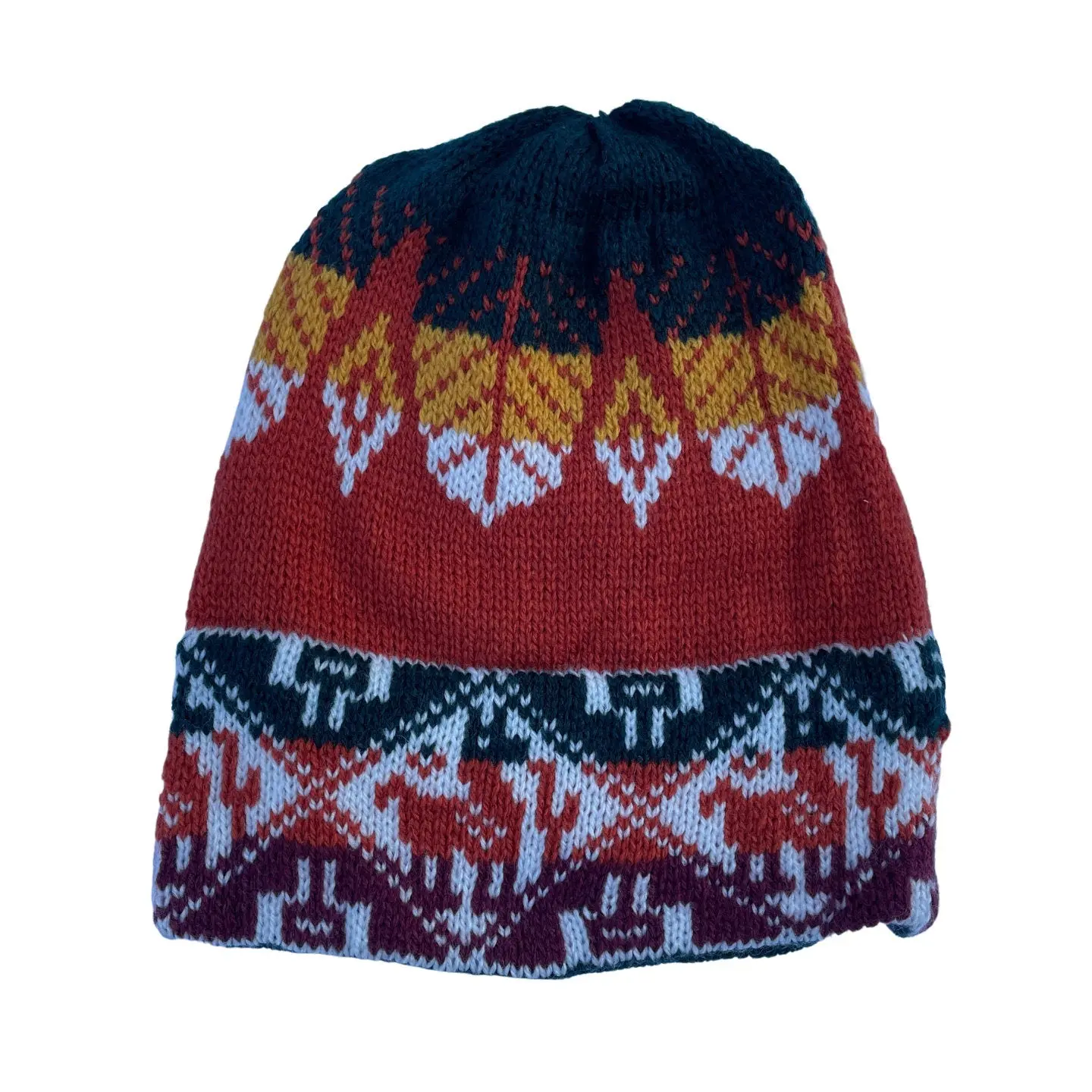 Knitted Alpaca Beanie Hat, Colorful Peruvian Style Cap for Casual Wear, Soft & Warm Stretch Fits 18 inches to 20 inches All Year Round, Christmas, Daily, Evening