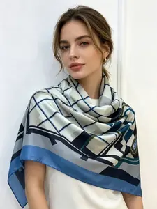 Spring Summer Lightweight Floral Silk Scarf, Boho Style Fashion Accessory, 90cm Fitted Scarf for All Seasons, Unique Luxury Look