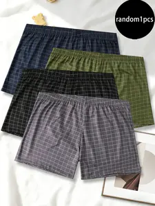 Multipack Solid Color Plaid Checked Men's Long Boxer Briefs, 4-Way Stretch Polyester Knit, Breathable & Soft All-Season Shorts, Regular Fit for Gym, Home, Travel & Casual Gatherings