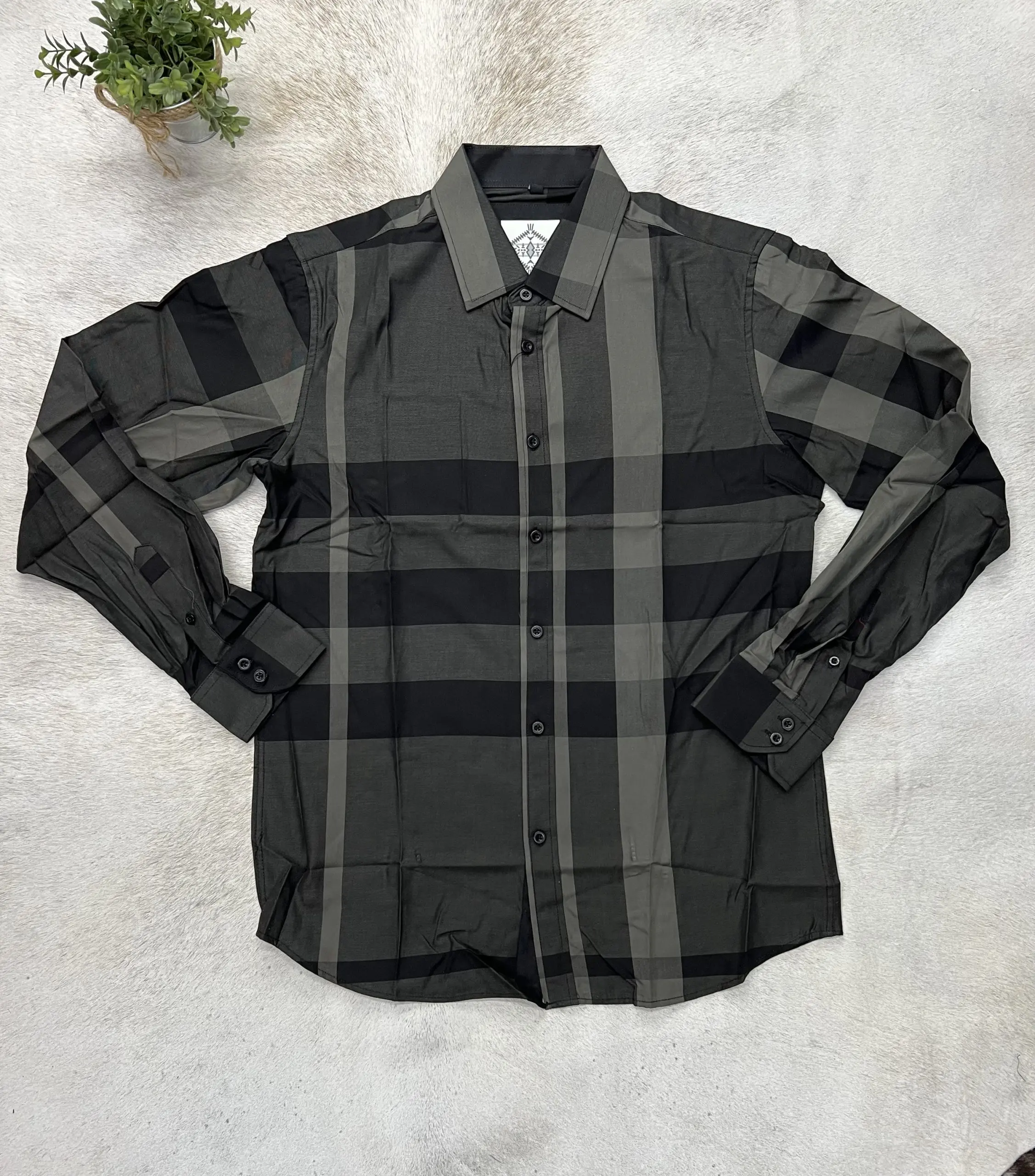 Long Sleeve Checkers Black Dark Olive