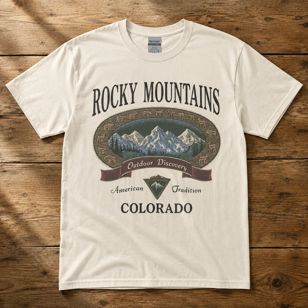 Rocky Mountains Colorado Graphic T-Shirt, Outdoor Discovery Mountain Tee, Retro Nature Adventure Short Sleeve Shirt