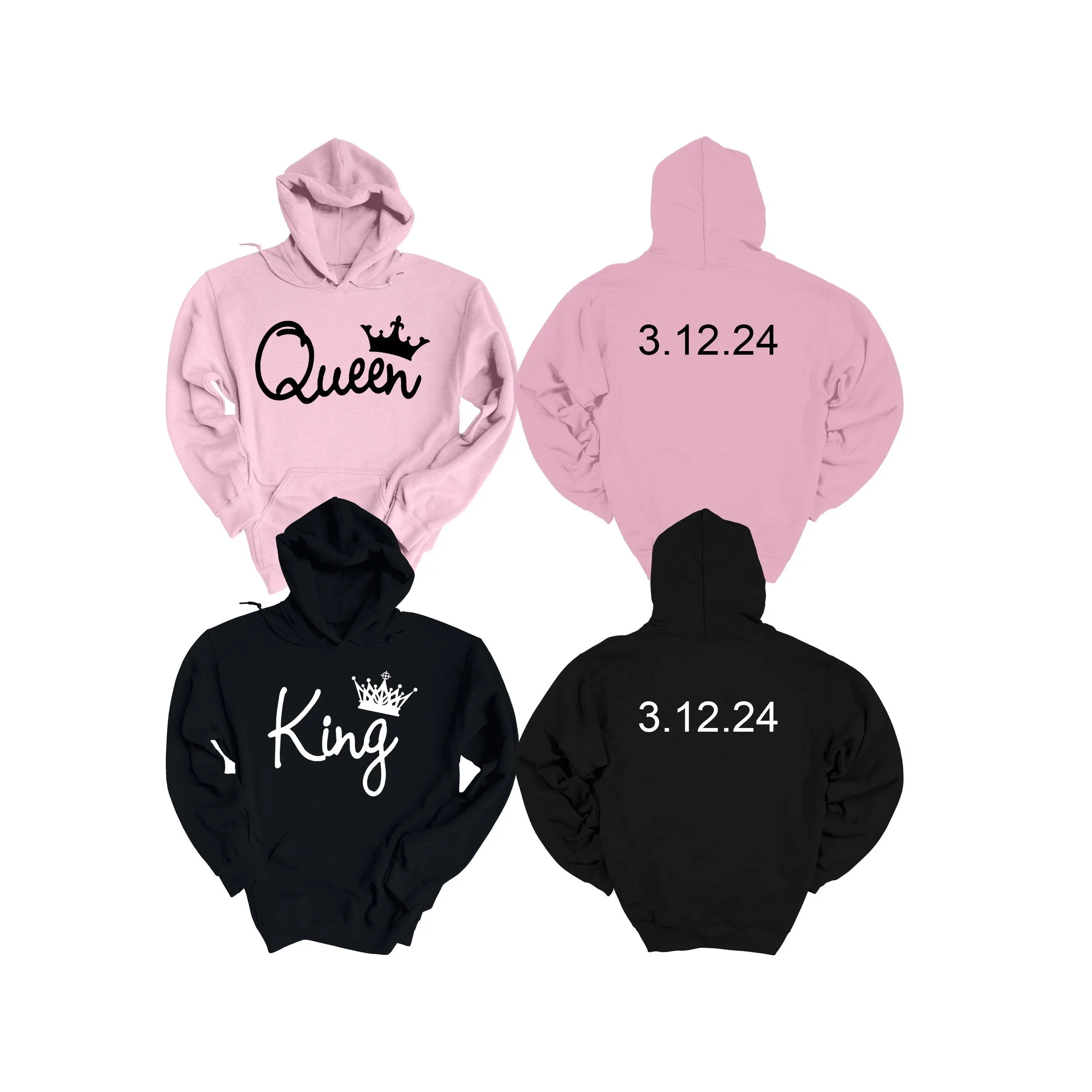 KING QUEEN couple hoodies, personalized Back custom Dates, hoodies for couples, Matching hoodie, Anniversary gift Lulu1f44