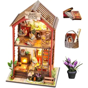 DIY Book Nook Kit, Miniature Dollhouse Booknook with Light, 3D Wooden Puzzle Bookend, Bookshelf Decor for Adults, Library Decoration