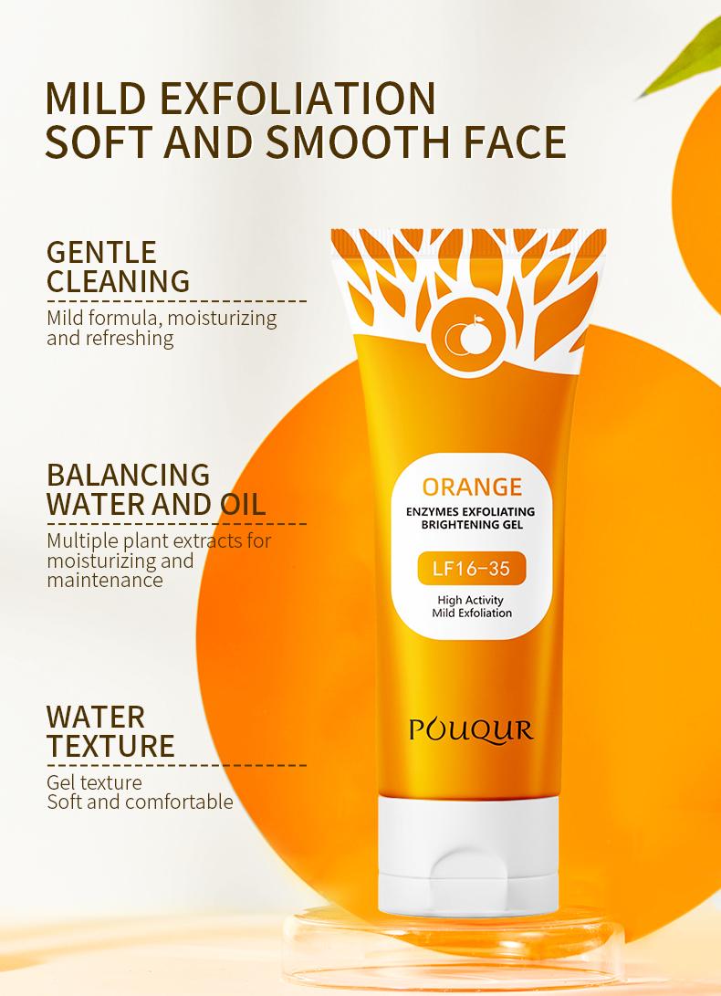 POUQUR Orange Enzyme Exfoliating Gel. Deeply cleanses facial skin , removes dead cells, while providing moisturization for both the face and body Gentle