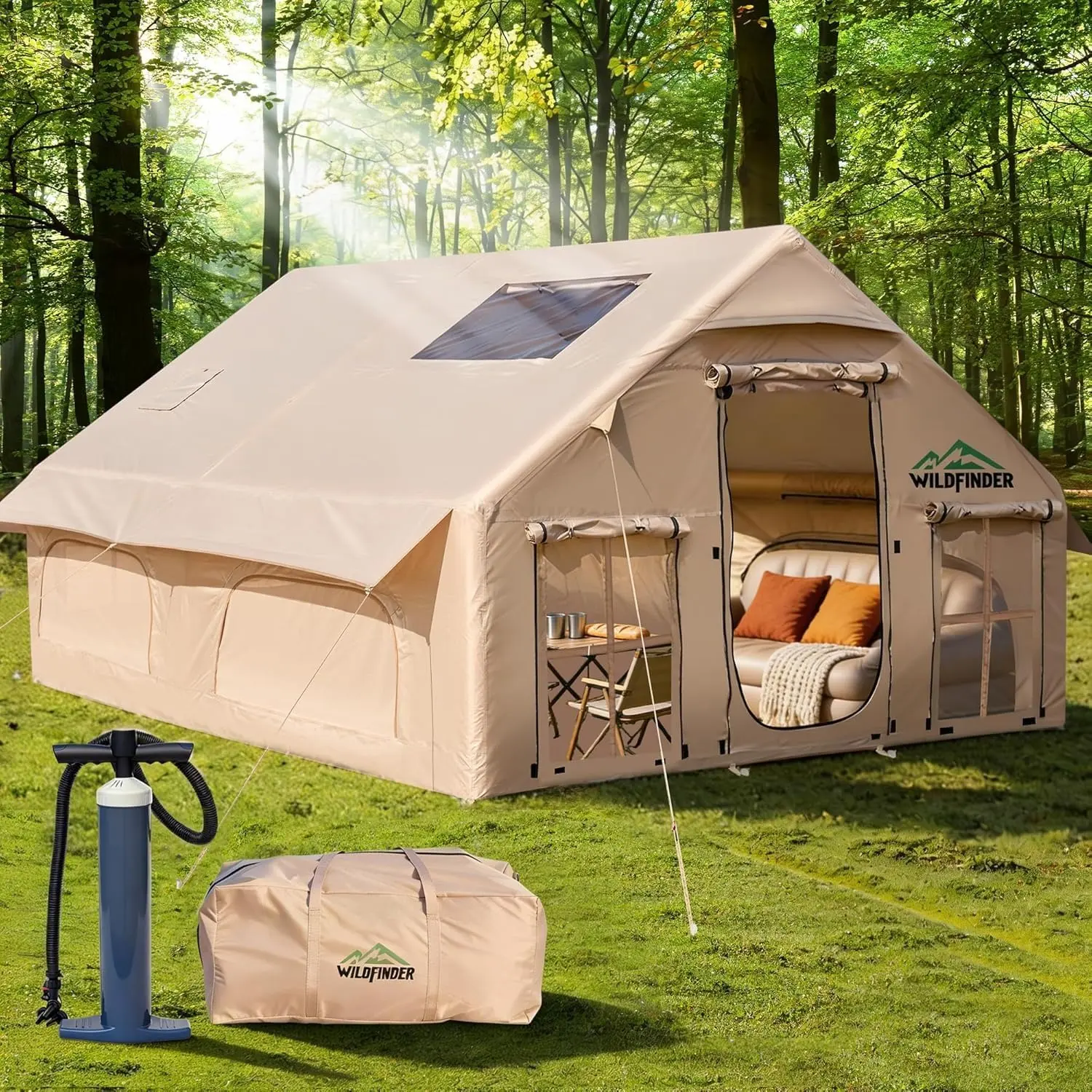 Quick Inflate Air Tent with Skylight, Waterproof Oxford Camping Tent for Family, Hiking & Glamping