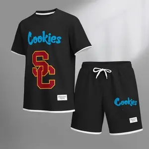 Men's cookie print drawstring shorts set is an ideal choice for spring and summer. This casual summer set includes a short-sleeved shirt and a pair of shorts, suitable for everyday wear and sports