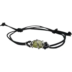 Real Raw Moldavite Piece Wire Wrapped Cage Adjustable Bracelet- Copper-Bronze-Stainless Steel- Black Iron on a Leather or Waxed Cord Adjustable Friendship Bracelet- Mens Womens -