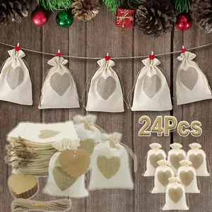 24Pcs Gift Bags Wedding 7x5ich Jute Bags Linen Jewelry Pouches with Drawstring & Heart-Shaped Gift Tags for Birthday, Party, Wedding Favors, Present, Art and DIY Craft - Home Improvement.