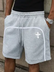 Men's Fashion Letter Print Shorts, Knitted Stretch Fabric, Casual Gym Shorts, Unique Letter Print, Perfect for Daily Wear and Outdoor Activities