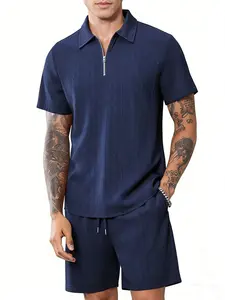 Men's 2 Piece Casual Outfits - Quarter Zip Polo Shirt & Shorts Set, Lightweight Summer Tracksuit for Athletic Jogging & Daily Wear