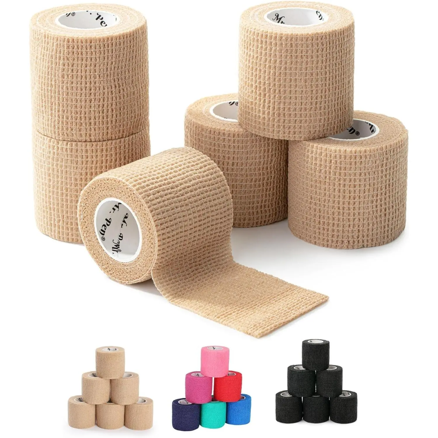 Self Adhesive Bandage Wrap, 6 Pack, Skin Colored, 2" x 5 Yards, Cohesive Bandages, Medical Wrap, Elastic Bandage Wrap, Self Sticking Bandage Tape
