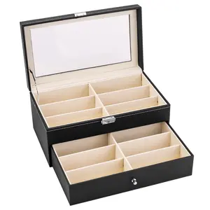 Gifts-Leather 12 Piece Eyeglasses Storage and Sunglass Glasses Display Drawer Lockable Case Organizer