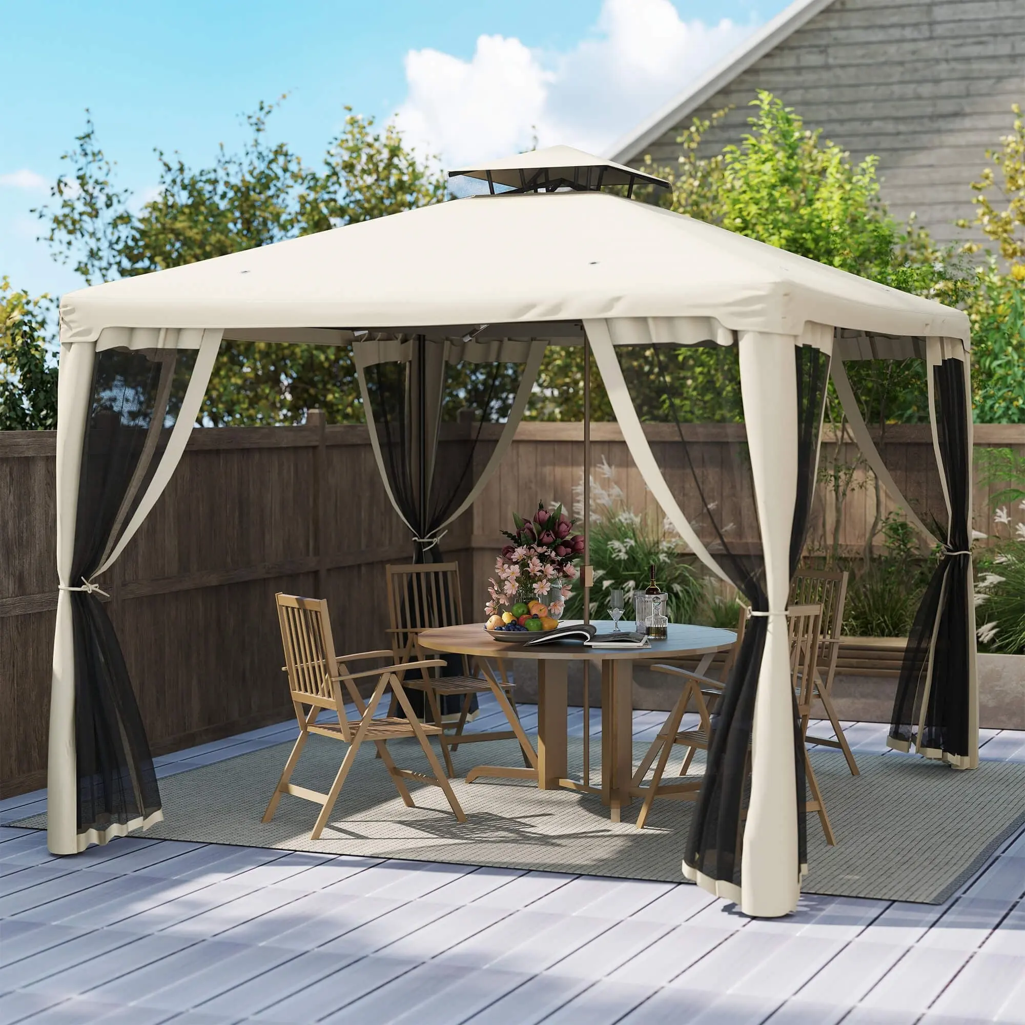 10' x 10' Taupe Gazebo with Mosquito Netting - Stylish Canopy for Events