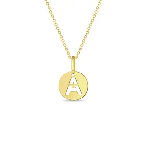 14k Gold Round Initial Cut Out Letter Kids / Teen Pendant/Necklace