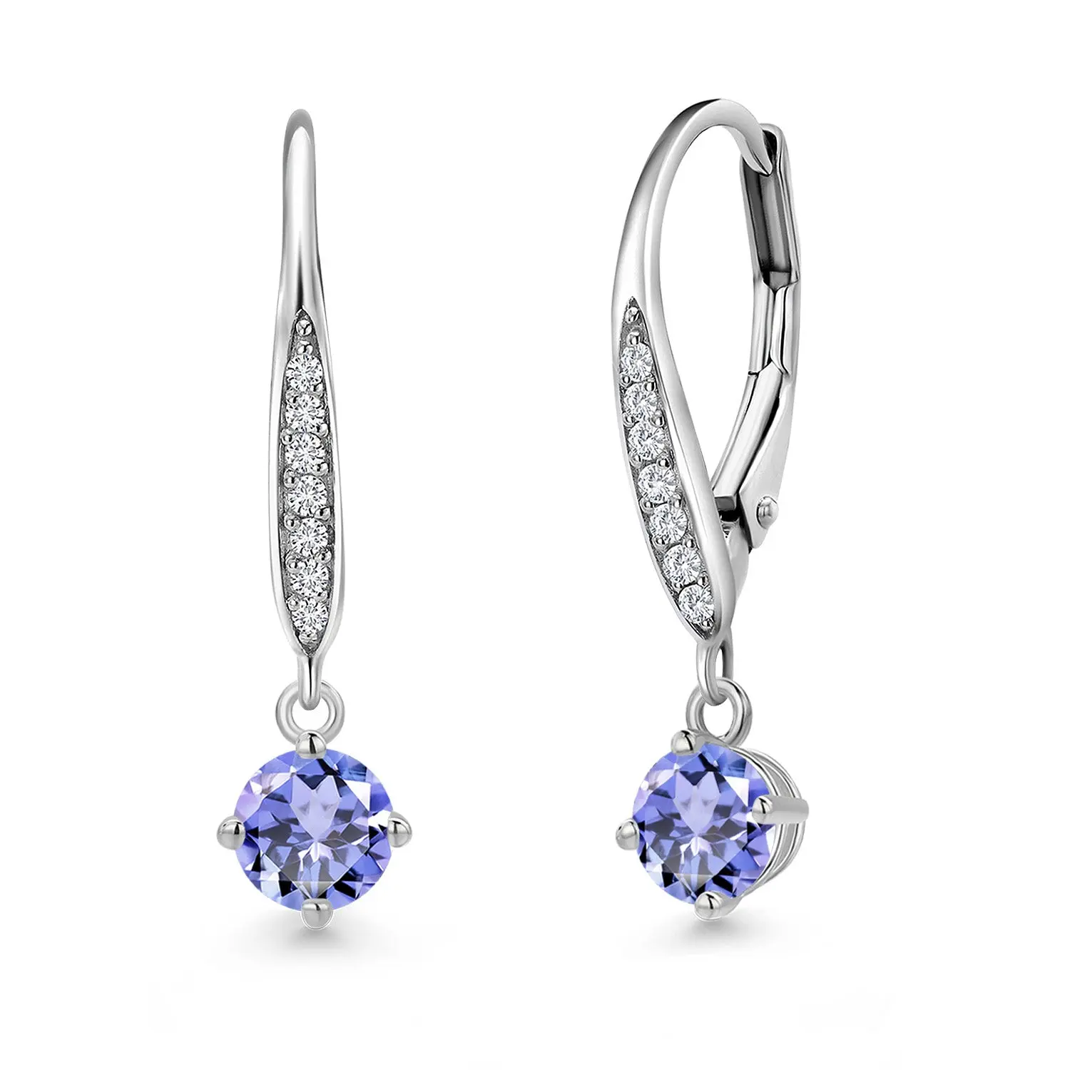 925 Sterling Silver Blue Tanzanite and Lab Grown Diamond Dangle Earrings for Women | 0.86 Cttw | Gemstone December Birthstone | Round 4.5MM