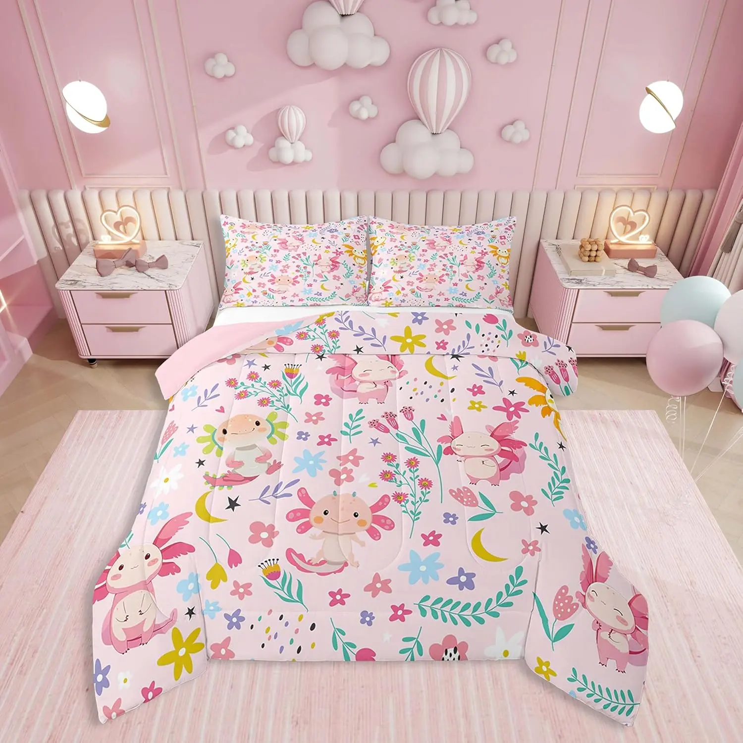 Feelyou Axolotl Theme Duvet Set - Soft Duvet Insert, Bedroom Blanket, Fun Ocean Animal Cartoon Bedding for Kids