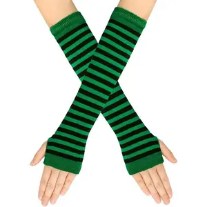 St. Patrick's Day Fingerless striped green sleeve gloves