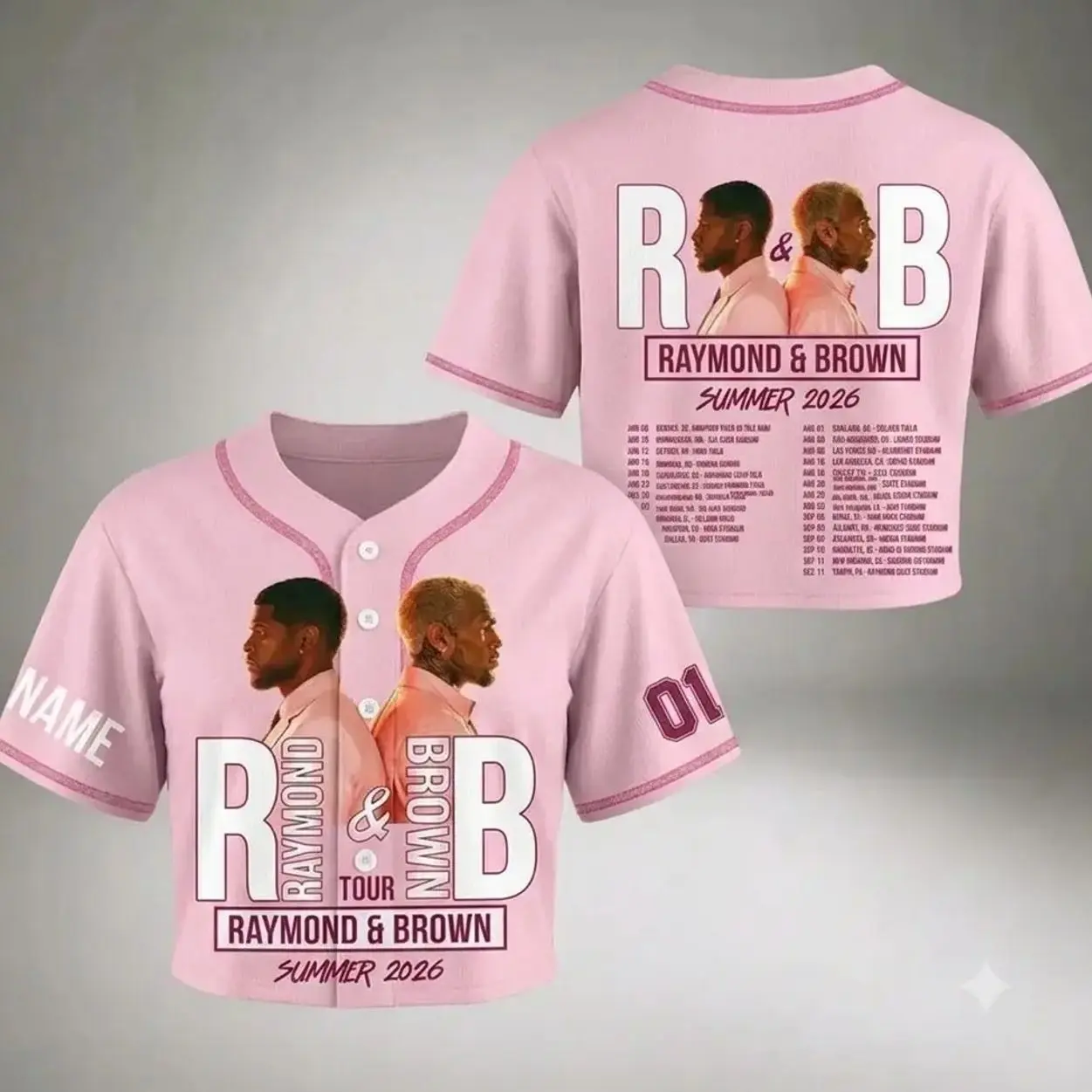 Raymond & Brown Summer 2026 Baseball Jersey Croptop | R&B Concert Merch Shirt, Tour Outfit, Music Fan Gift & Streetwear Fashion