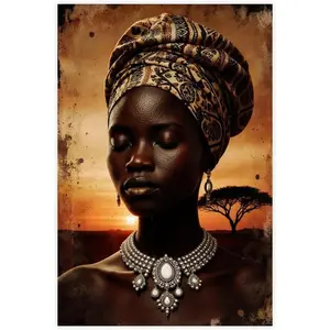 African Woman Portrait Canvas Art Wall Decor Tribal Beauty Jewelry Sunset Cool Artworks Painting Wall Art Canvas Prints Hanging Picture Home Decor Posters