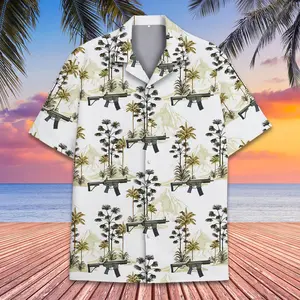 Military Gun Hawaiian Shirt for Men, Women, and Youth - Tactical Camo Button-Down Beachwear, Veteran Gift Idea