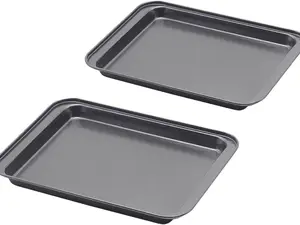 Mini Nonstick Baking Sheets, Set of 2 - 9.5” x 7.1” Compact Cookie Trays for Toaster Oven