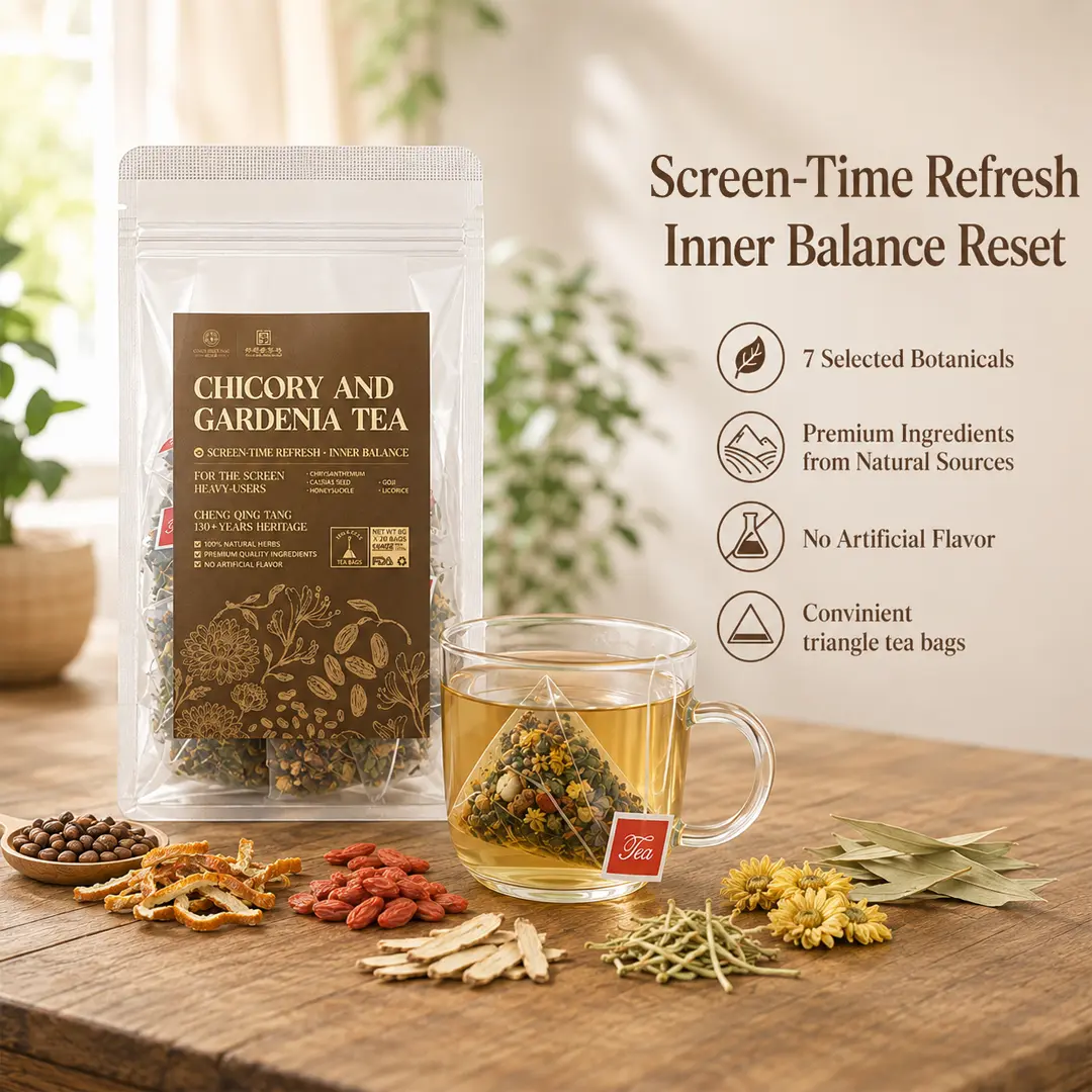 Chicory And Gardenia Tea ｜Screen-Time Eye Refresh Liver Tea Pyramid Bags Herbal Drink Health support｜7 Herbs Synergistically Care for Eyes｜Desk Essential for Heavy Screen Users｜20 Bags