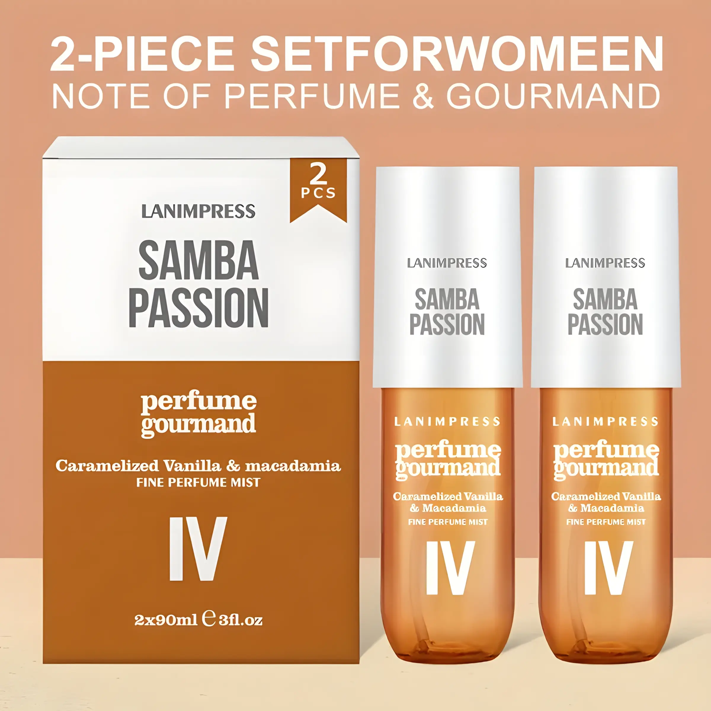 Lanimpress Samba Passion 2 PCS Gourmand Perfume Mists Caramelized Vanilla & Macadamia Eau de Parfum Long Lasting Paraben-Free Hair Body Mist Travel Size Cruelty Free