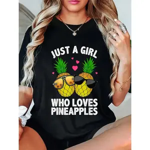 100% Cotton Pineapple Art For Women Girls Hawaiian Aloha Pineapples T-Shirt