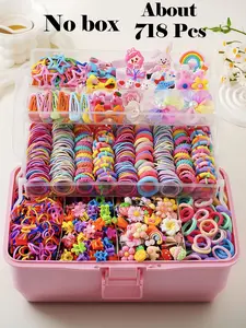 718pcs/Set Girls' Pink Bowknot Hair Clips, Cute Princess Adorable Hair Accessories, High Elastic Durable Non-Damaging Hair Ties, Hair Bands, Rabbit Ear Hair Rings, Versatile Duck Clip Barrettes, Suitable For Daily Use