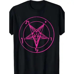 Baphomet Pentagram & Leviathan Satanic Occult Graphic T-Shirt - 180g Pure Cotton, Soft, Breathable, Lightweight - Unisex Retro Style Crew Neck Short Sleeve Tee, Machine Washable, Comfortable Fit, All-Season Wear, Occult Clothing |   Retro Style Shirt |