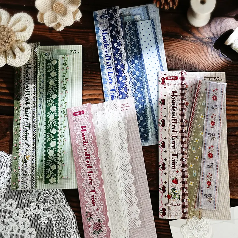120 Pcs Transparent Lace Self-Adhesive Craft Decal Stickers, 60 Patterns, 30 Pcs Bonus, Water Resistant, for Scrapbooking, Junk Journal Card Making, DIY Stamping Projects