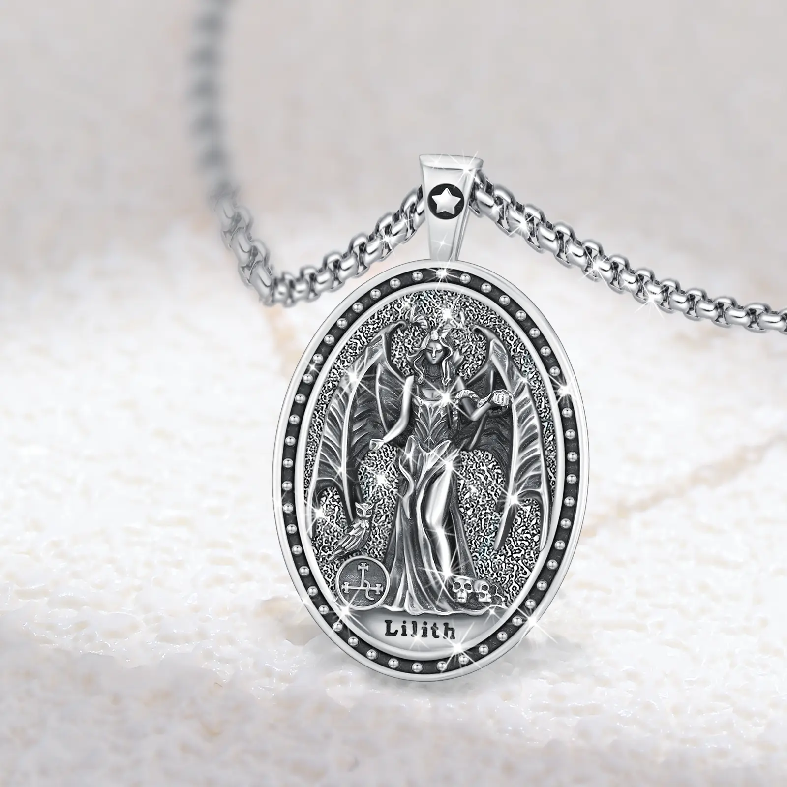 Brighthive 925 Sterling Silver Lilith Witch Necklace - Wisdom Symbol Exquisite Pendant, Gothic Jewelry with Extendable Chain, Unisex Adults' Gift Box-Included Jewelry for Anniversary Gifts, Birthday