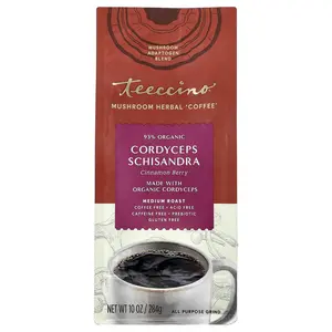 Teeccino Mushroom Herbal Coffee, Cordyceps Schisandra, Cinnamon Berry, Medium Roast, Caffeine Free, 10 oz (284 g)