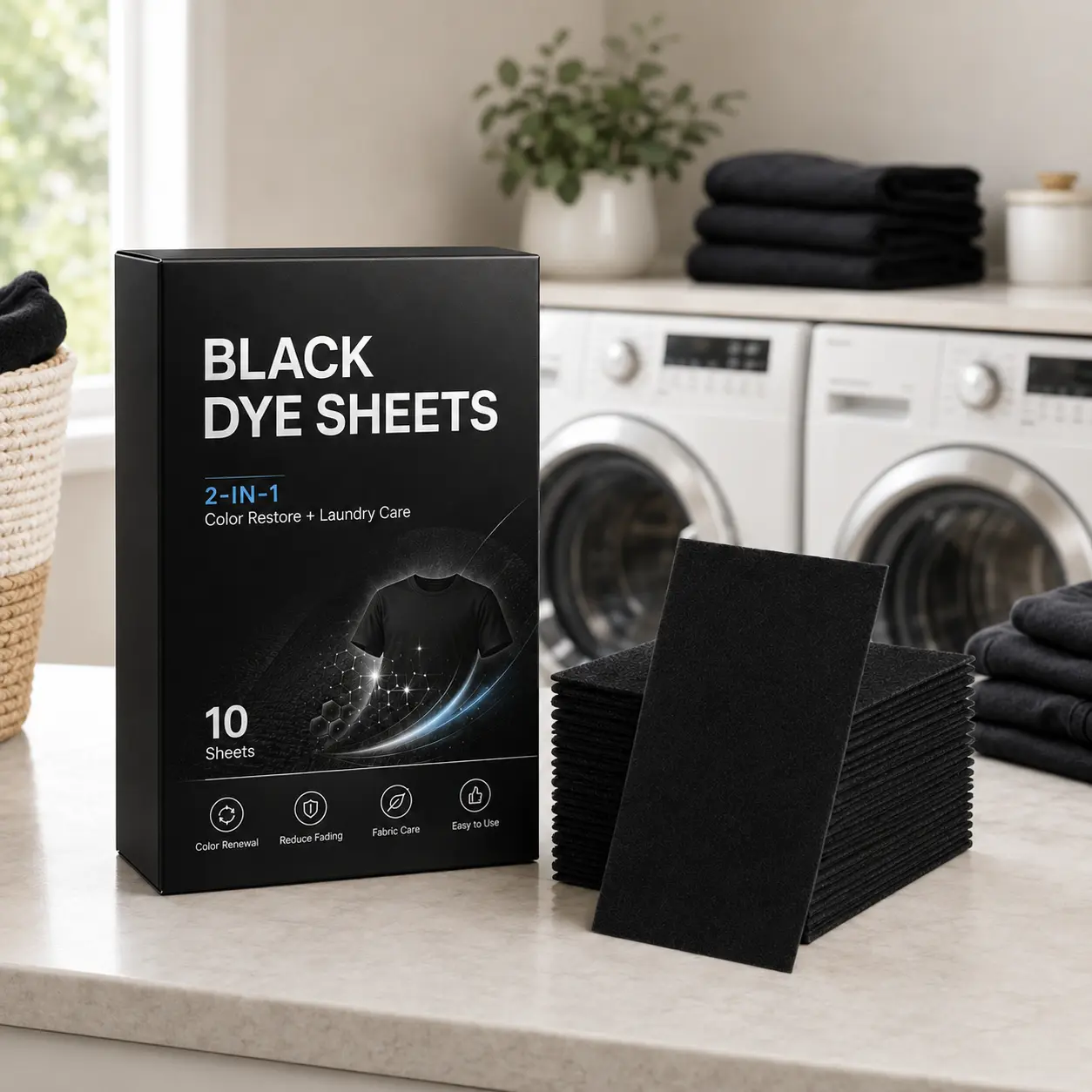 Black Clothes Color Restorer Sheets | Deep Black Laundry Dye Sheets for Faded Black T-Shirts, Jeans, Hoodies & Dark Garments