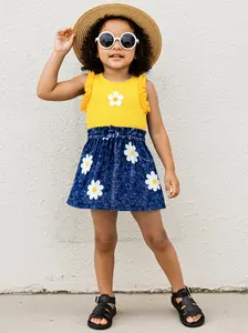 ffle Sleeve T-Shirt and Matching Floral Print Skirt for Ages 4-7. Sweet Floral Patterned Clothing Set for Spring Vacations, Daily School Wear, and Outdoor Garden Parties.