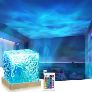 Wave Projector Light,16 Colors Luminorthe Cube Lamp with Dynamic Wave Effect,Northern Lights Projector Ambient Lighting with Remote for Bed Room Classroom Decor