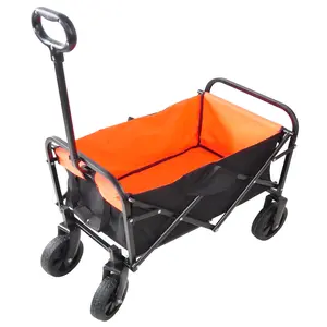 Mini Folding Wagon Garden Shopping Beach Cart (black+Orange )