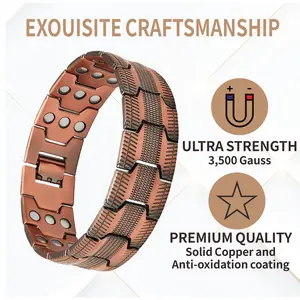 3X Men's Pure Copper Adjustable Magnetic Bracelet, 5000 Gauss Strength, Hypoallergenic Durable Wristband, Party & Daily Wear, Trendy TikTok Jewelry, Health Energy Bracelet, Gift for Dad, Husband, Boyfriend3