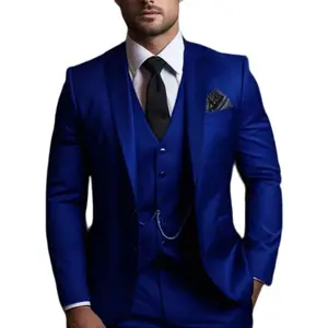 Slim Fit Double Breasted Suit Set European And American Men's Slim Suit Wedding Groom Suit Three-piece Suit Handsome Suit