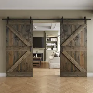 K Series  48 in/60 in/72 in/84 in x 84 in  DIY Finished Knotty Pine Wood Double Sliding Barn Door With Hardware Kit Home