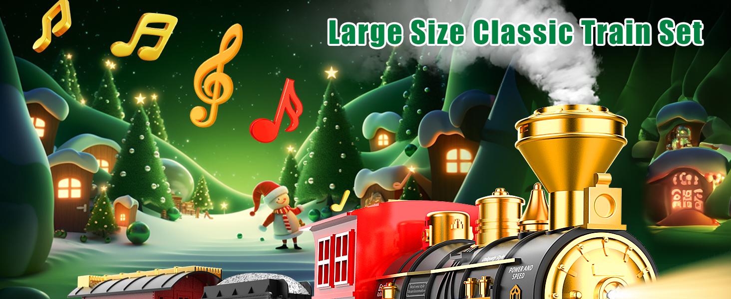 Hot bee Christmas Steam Locomotive Train Set - Electric Trains Cars & Tracks, Sounds & Lights,Christmas Toys for Kids, Incorporating Christmas Train and Model Train Layout Elements