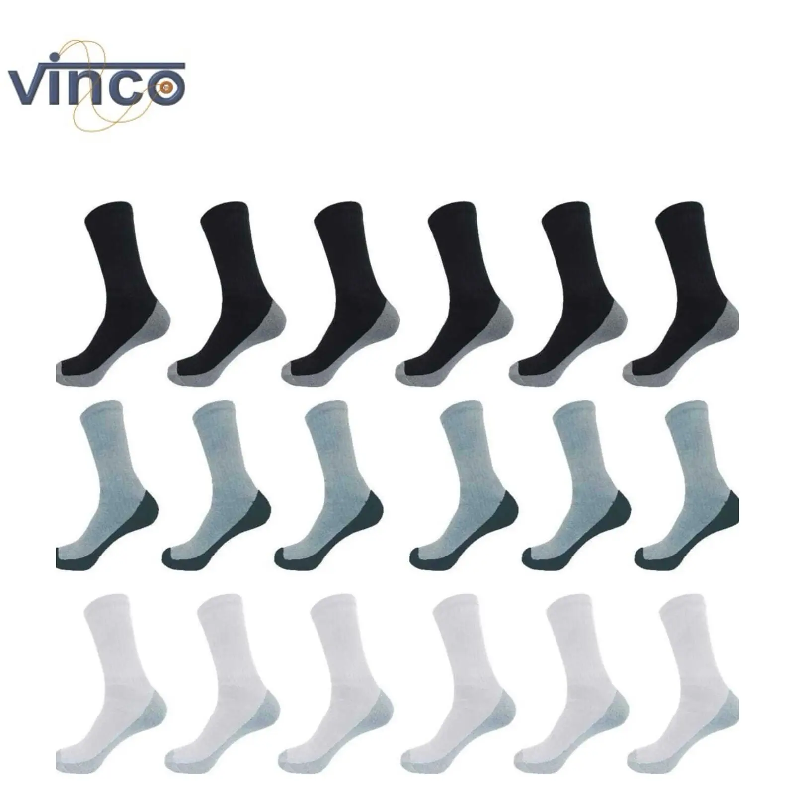 DIAMOND STAR Vinco Men's Cotton Crew Sock Sets - 12 Pairs, Plain, Soft Comfy Cushion Fabric, Sports Fit, All Season, Lightweight, Everyday Work Performance Menswear, Sports Socks