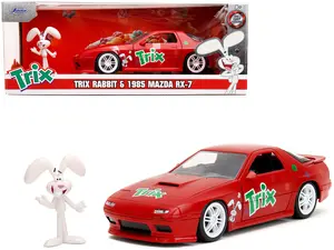 1985 Mazda RX-7 RHD Red w/Graphics and Trix Rabbit Figure "Trix Cereal" "Hollywood Rides" Series 1/24 Diecast Model Car by Jada