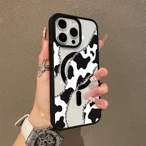 Trendy Magnetic Case for iPhone11/12/13/14/15/16/17/promax Creative Cow Pattern MagSafe Ready, Ultra Thin & Shockproof |   Cute Pick for Girls