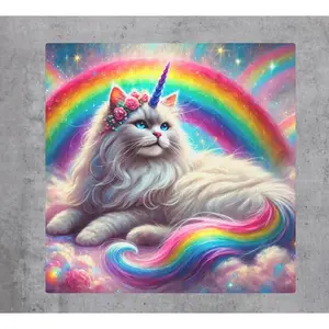 Fluffy Caticorn - Cat Unicorn Rainbow - Wall Art Decor 8x8