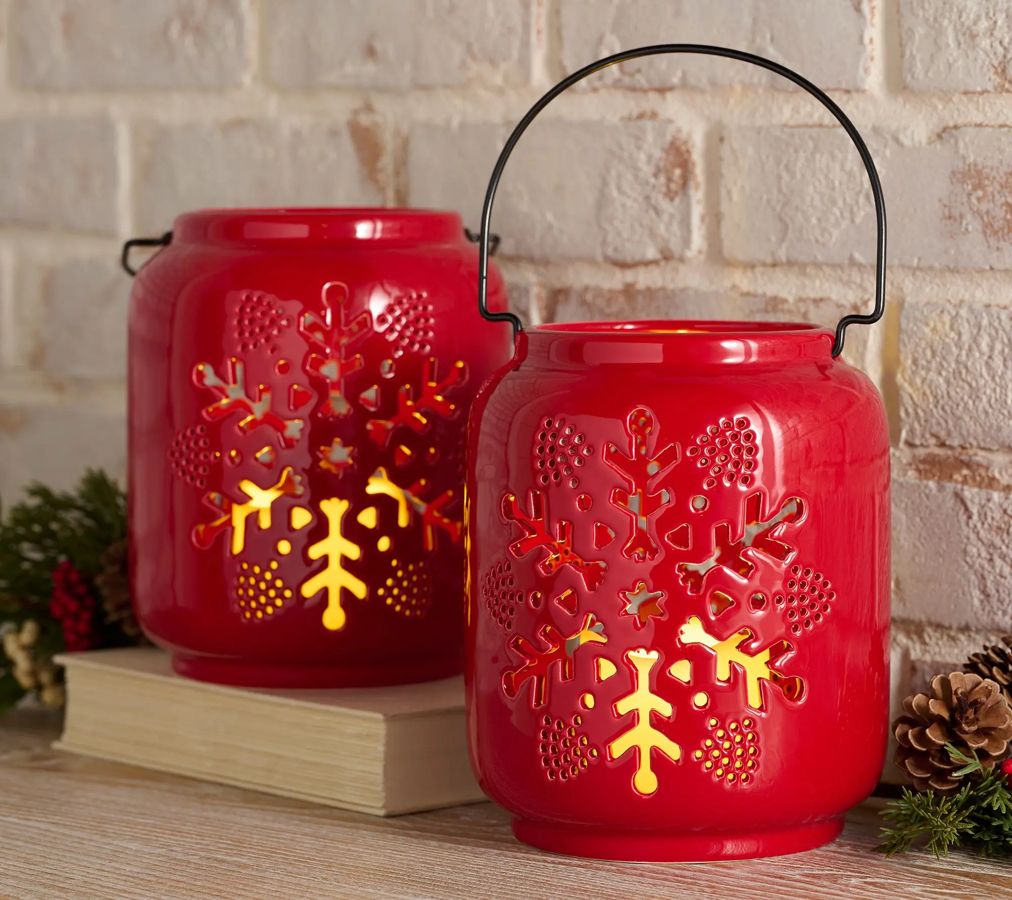 Kringle Express Set of (2) 8" Flameless Snowflake Lanterns Kringle Express Set of (2) 8" Flameless Snowflake Lanterns