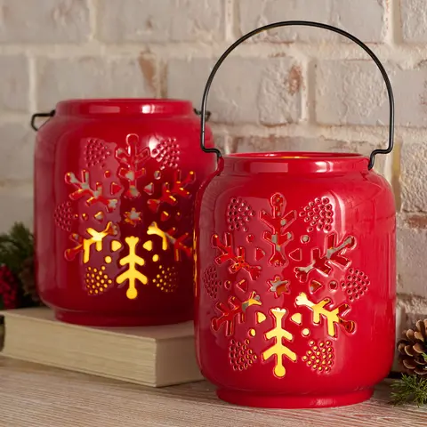 Kringle Express Set of (2) 8" Flameless Snowflake Lanterns