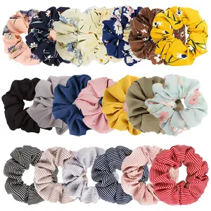 20 Pack Flower Hair Scrunchies for Women Chiffon  Hair Bands Scrunchy Colorful Floral Hair Ties Bobbles for Hair Bow Ponytail Holder Printed Solid Color Hair Accessories for VSCO Girls 20 count