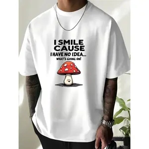 I Smile  No Idea  What's Going On! T-Shirt Round Neck Short Sleeve Casual Exquisite Design Summer Essential[100% Cotton]Men's Fashion